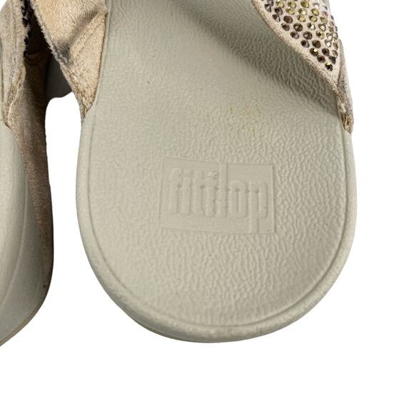 FitFlop Strobe Thong Flip Flop Sandals 9 Gold Silver Crystal Embellished - Picture 7 of 10